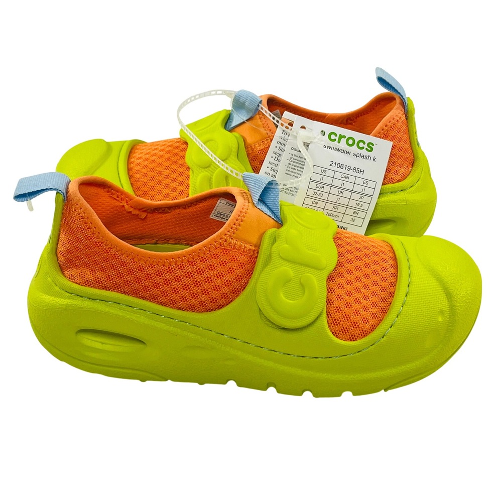NWT Crocs Swiftwater Splash Water‎ Shoe Kids J1 Lime Green Orange Beach Summer
